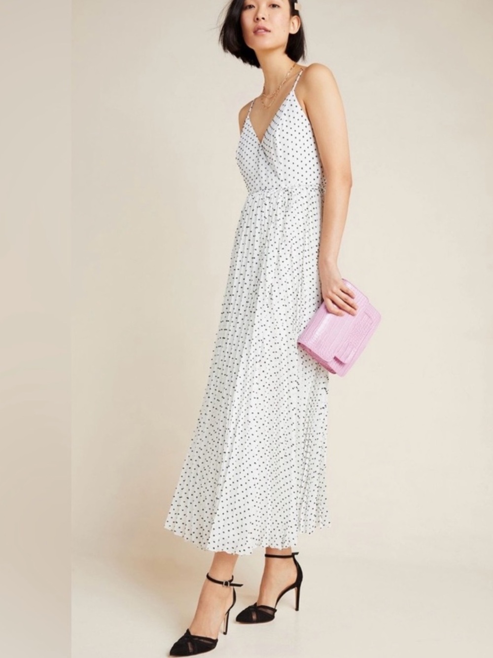 Daniel Rainn White Maxi Dress with Black Polka Dots